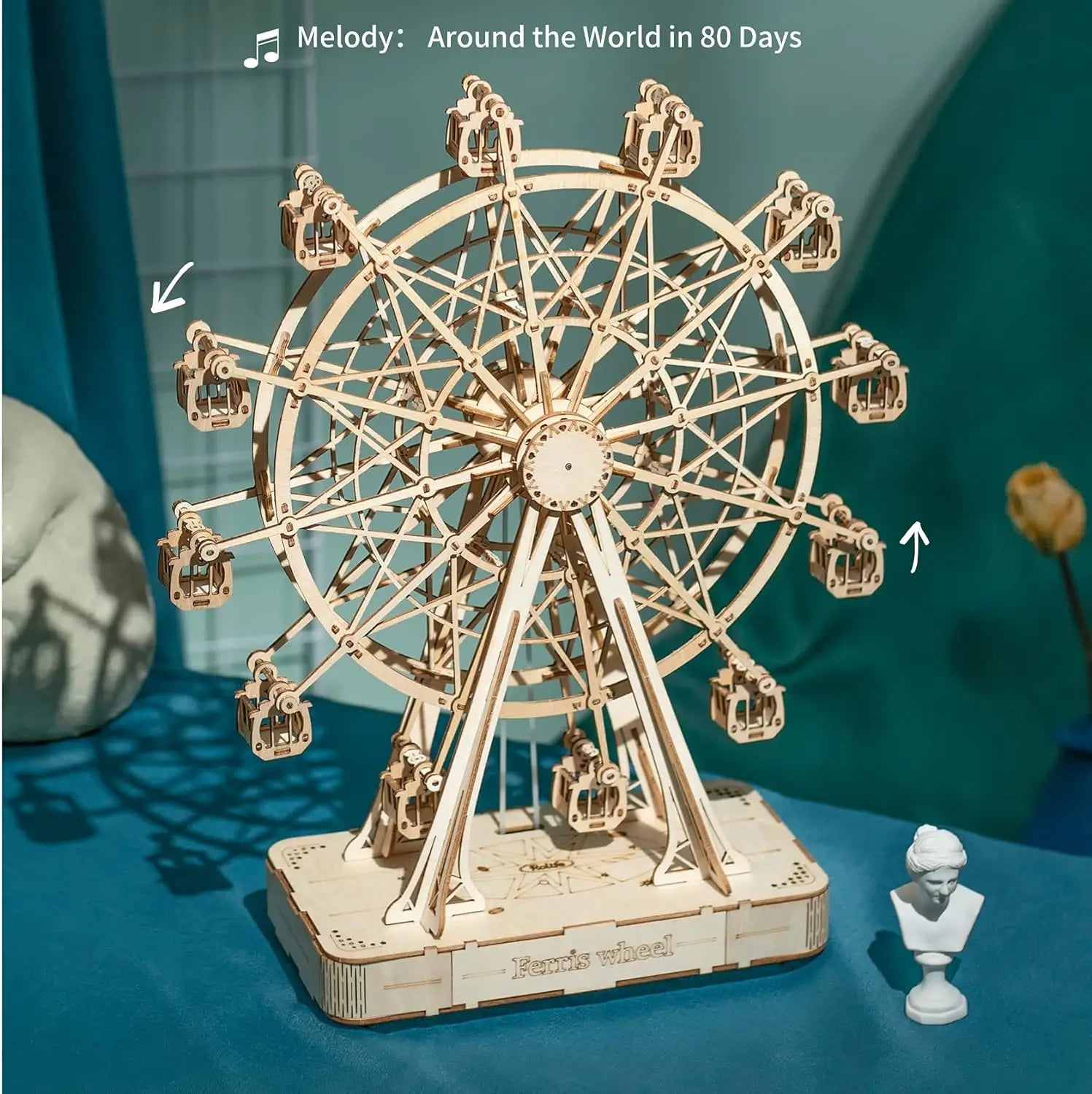 Robotime Rolife Rompecabezas 3D Noria Caja de Música Modelo Kit con Música para Niños y Adultos Manualidades Adultos Mujeres Rompecabezas 3D