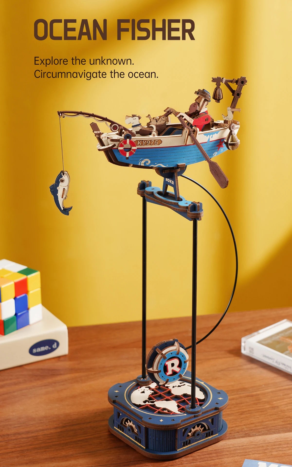 Robotime Rokr Kit de construcción de modelos de columpio por gravedad, kit de rompecabezas de madera 3D, kit de capitán del cielo, kit Ocean Fisher, los mejores regalos para adultos y adolescentes