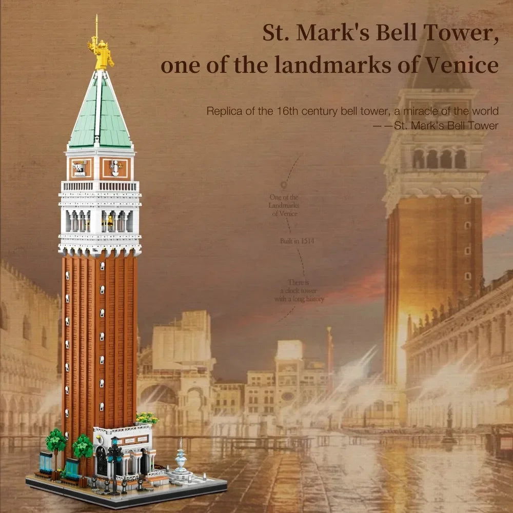 Bloques de construcción de torre de reloj de San Mark, modelo arquitectónico renacentista