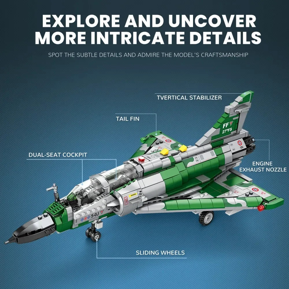Bloques de construcción de Jet de combate Mirage 2000, modelo de avión militar