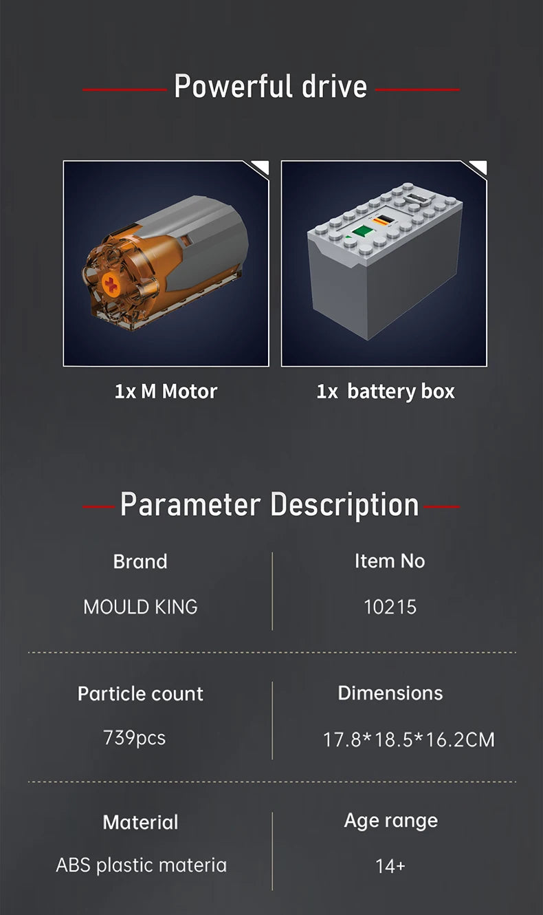 Mould King 10215  motor de coche, conjunto de bloques de construcción de motor de supercoche motorizado