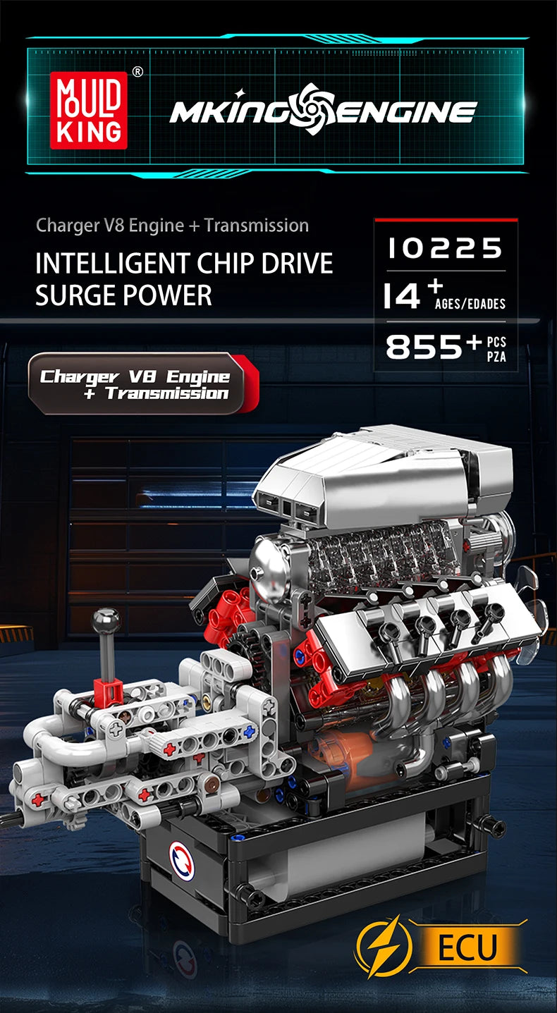 Mould King 10225, juguetes de motor técnico, conjunto de bloques de construcción de motor motorizado V8