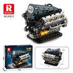 Set de Bloques de Construcción de Motor V6 con Soporte, Adorno Coleccionable para Escritorio