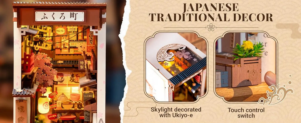 Robotime Sakura Wine Alley DIY Booknook con luces DIY casa de muñecas en miniatura Kit 3D rompecabezas de madera sujetalibros estantería decoración regalo
