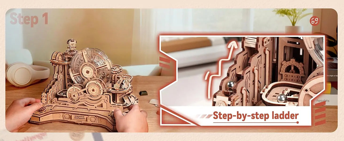 Robotime Rokr Pinball Modelo Gear Ball Challenge 3D Kits de modelos de rompecabezas de madera para construir DIY Juego de mesa Idea de regalo para hombres y mujeres -EGC