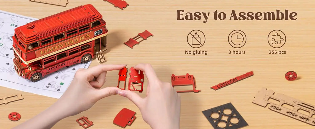 Robotime rolife London Tour Bus 3D rompecabezas de madera modelo de madera coche de juguete para construir manualidades coleccionables regalos para niños niñas