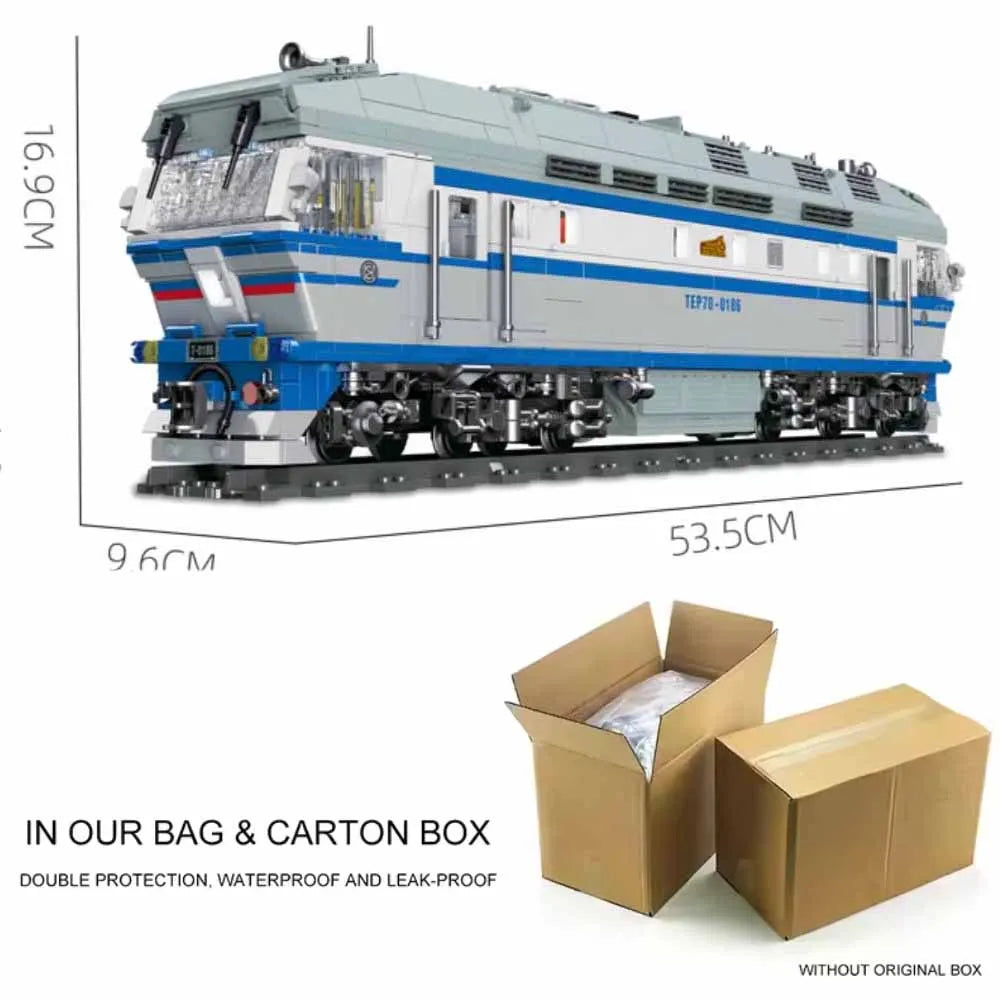 Jiestar JJ9259 Locomotora Diésel TEP70 Tren Ferroviario con Luz, Kit de Construcción de Modelos