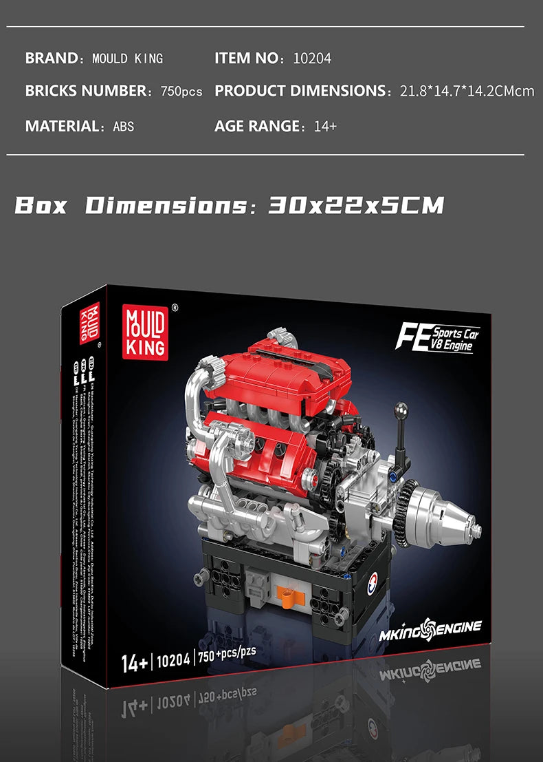 Mould King 10204 juguetes técnicos de motor de coche el nuevo coche deportivo Motorzied FE V8