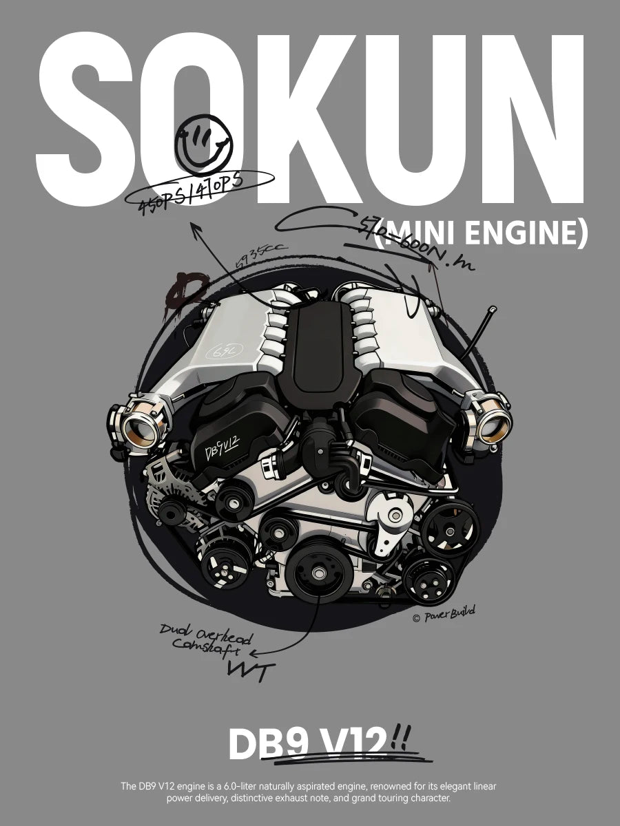 375 Piezas de Bloques de Construcción de Motor DB9V12 PB8869C, Superauto Técnico SOKUN