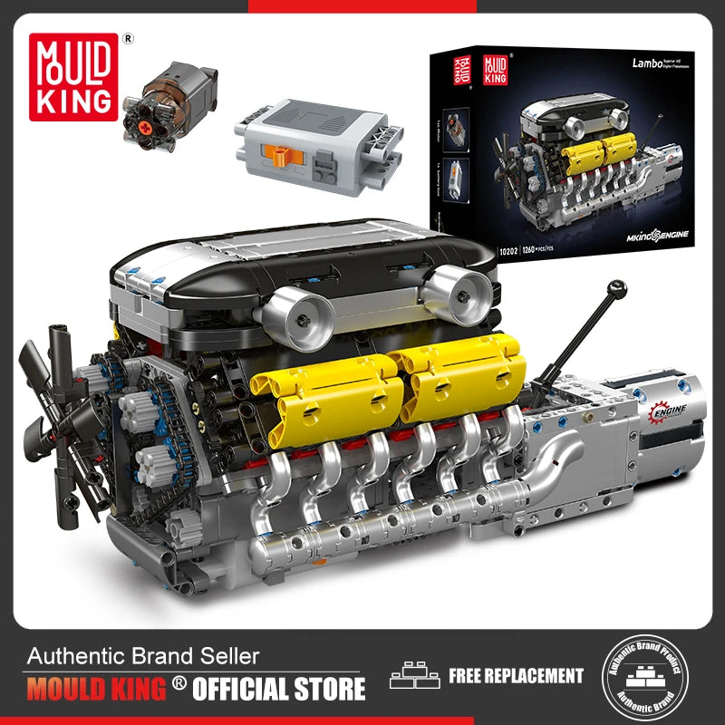 Mould King 10202 juguetes de motor de coche técnico el supercoche motorizado V12 + bloques de construcción de transmisión