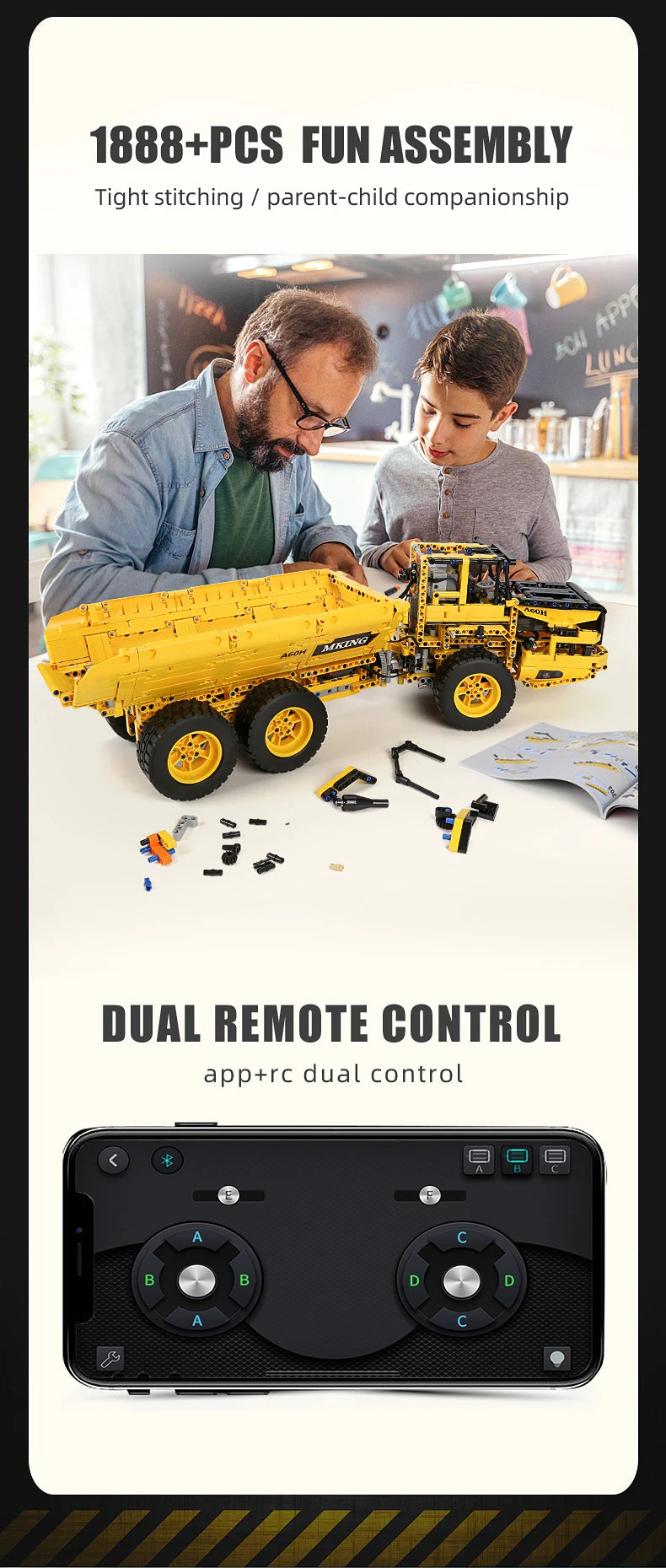 MOULD KING-coche técnico de ingeniería  vehículo de juguete, aplicación RC, camión de basura