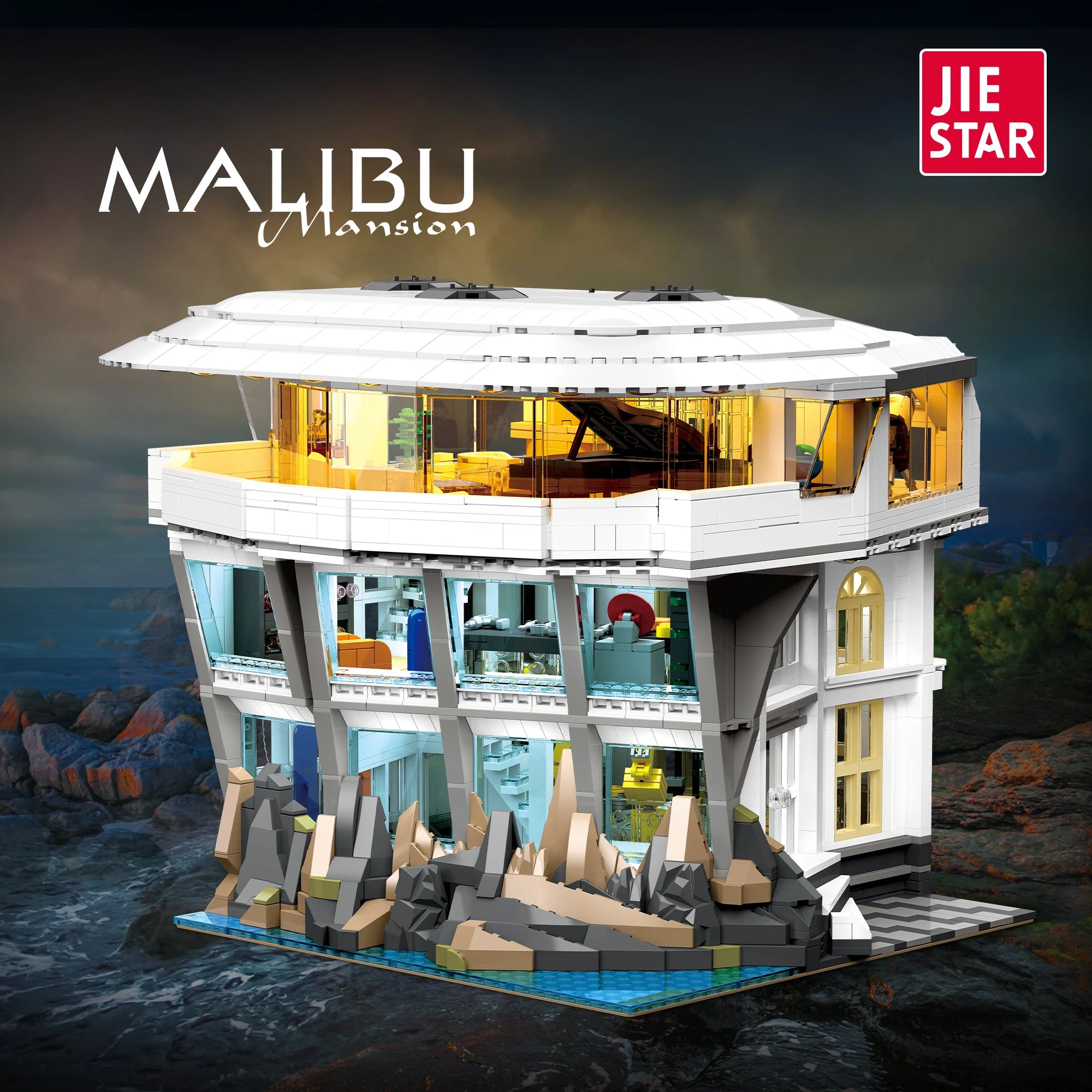 Bloques de Construcción Creativos DC Marrvve, 3284 Piezas, Malibu Street View con Luz, Modelo Arquitectónico