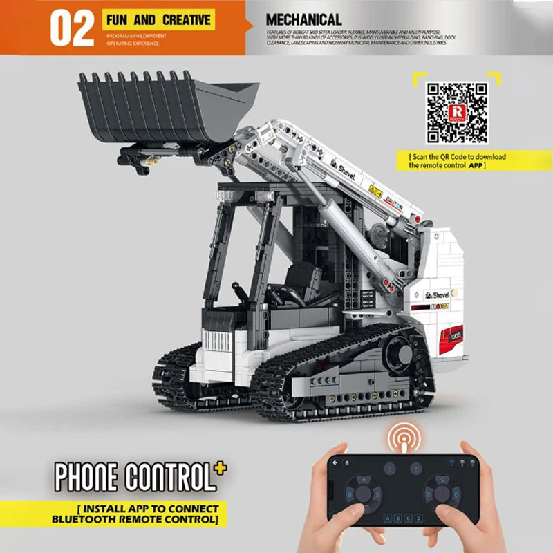 1366 Uds RC Bobcat Skid Steer Loader bloques de construcción coches técnicos
