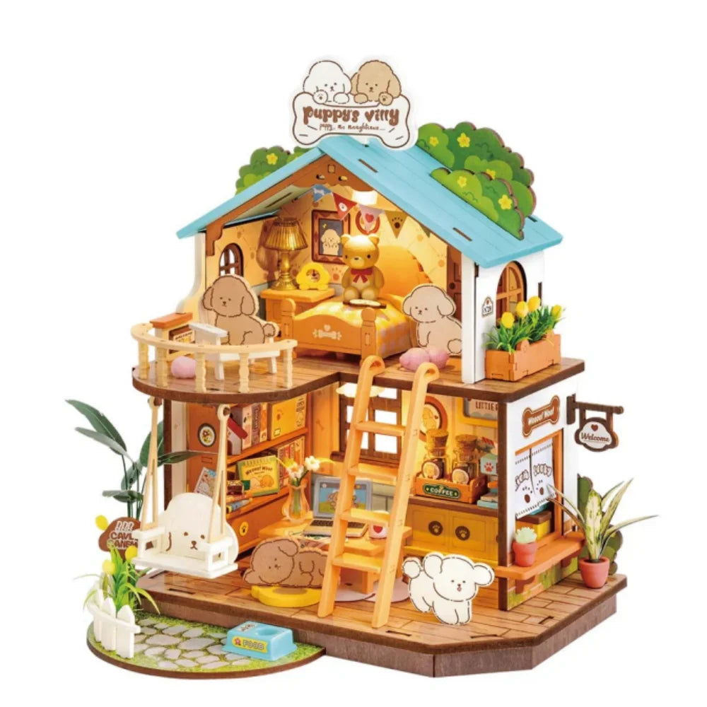 Robotime Rolife Kit de casa de muñecas en miniatura DIY, Villa acogedora para cachorros Rolife, regalo increíble para niños, casa en miniatura DIY para adultos