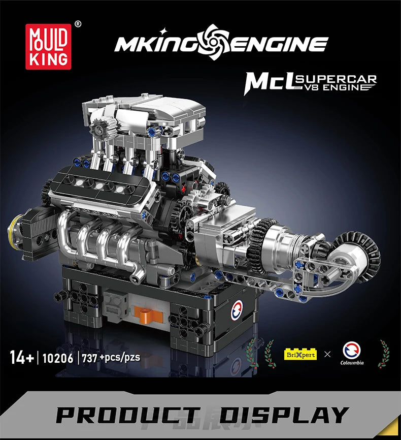 Mould King 10206, pieza técnica de coche, juguetes, coche deportivo motorizado MCL V8, bloques de construcción de motor