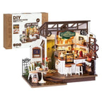 Robotime-casa de muñecas de madera para niños y adultos, conjunto de construcción con muebles en miniatura, LED, café NO.17
