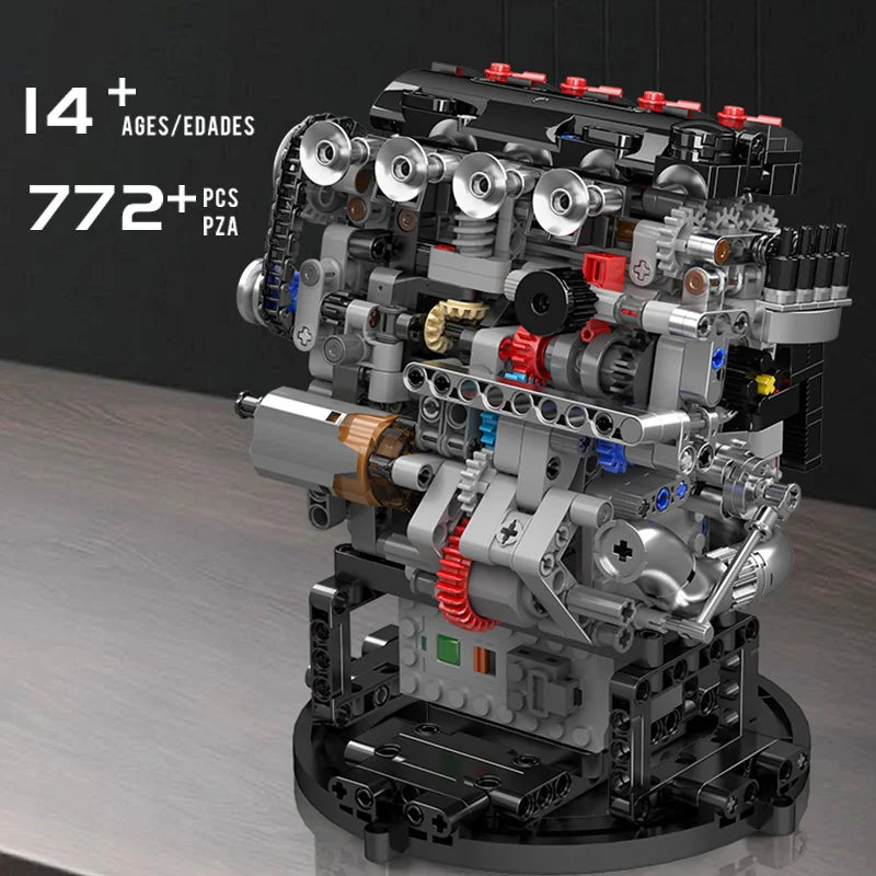 Mould King 10234 juguetes técnicos de motor de coche, conjunto de bloques de construcción de motor VTEC motorizado