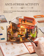 Robotime Kit de casa en miniatura, librería de esquina para casa de muñecas DIY con LED, kits de manualidades para casa de muñecas para adultos, cumpleaños para mujeres y niños