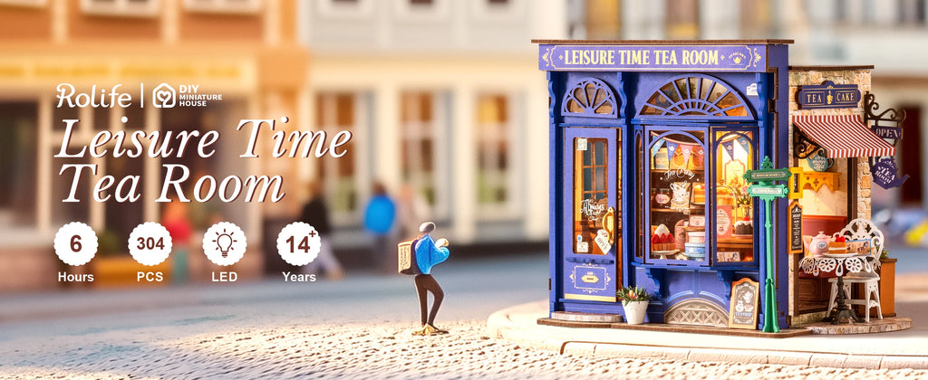 Robotime Rolife tiempo libre salón de té DIY Kit de casa de muñecas en miniatura manualidades pasatiempos increíble regalo para mujeres niños DG171