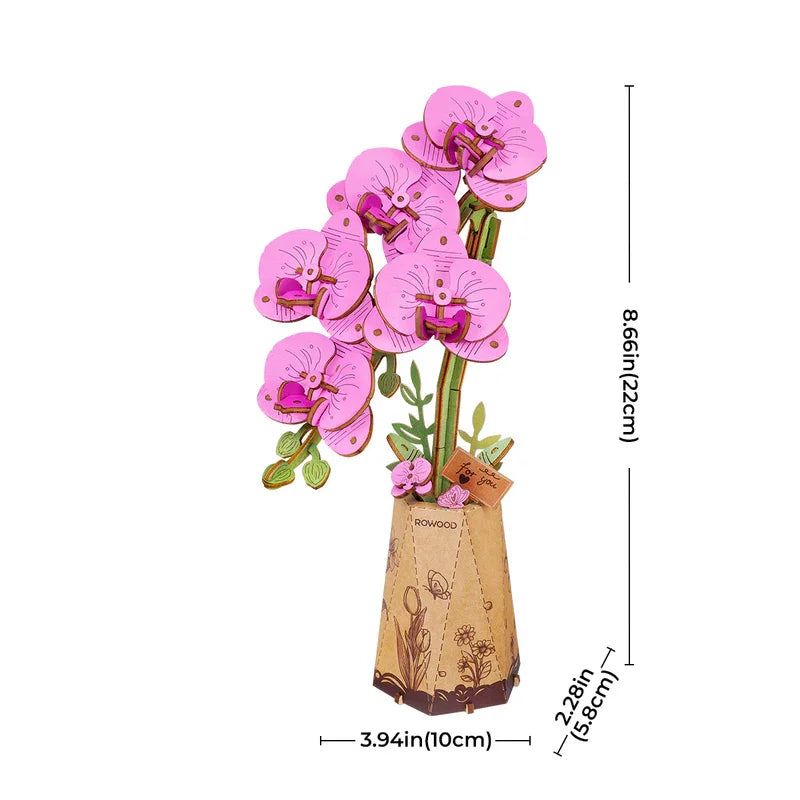 Robotime DIY flor de madera polilla púrpura flor de orquídeas tulipán rosa manzanilla artesanías flor de madera regalo para mamá esposa amigos