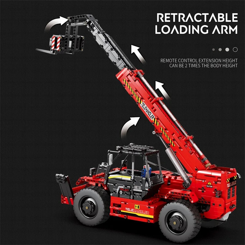 Bloques de construcción de carretilla elevadora telescópica para niños, vehículo de ingeniería urbana, modelo de coche de Control remoto
