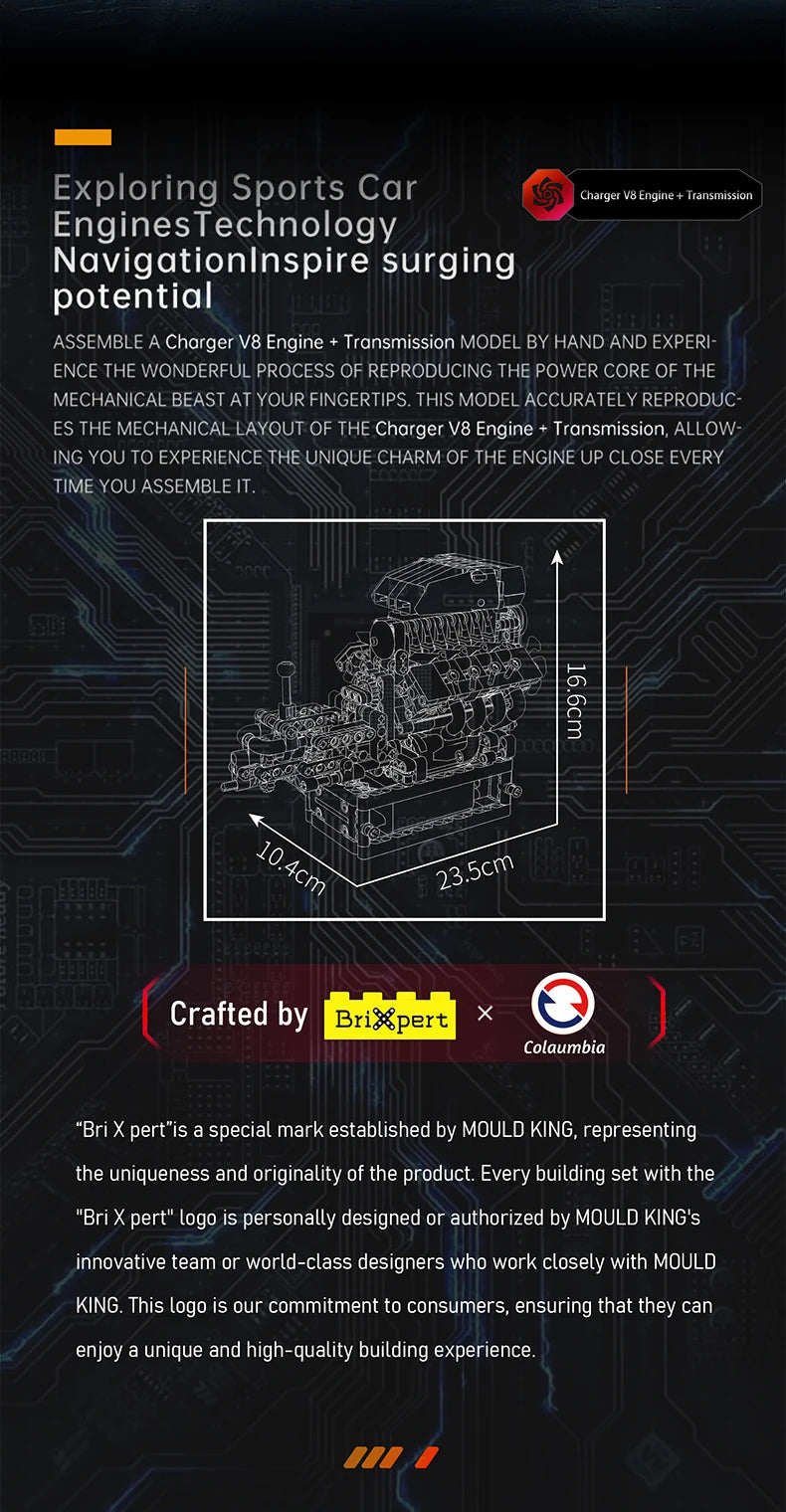 Mould King 10225, juguetes de motor técnico, conjunto de bloques de construcción de motor motorizado V8