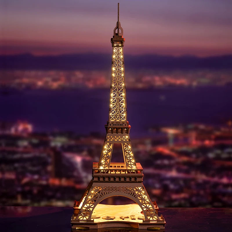 Robotime-Juego de rompecabezas de madera 3D, noche de la Torre Eiffel, modelos 1:638 para niños y adultos, Kits de manualidades DIY, regalo DIY con luz