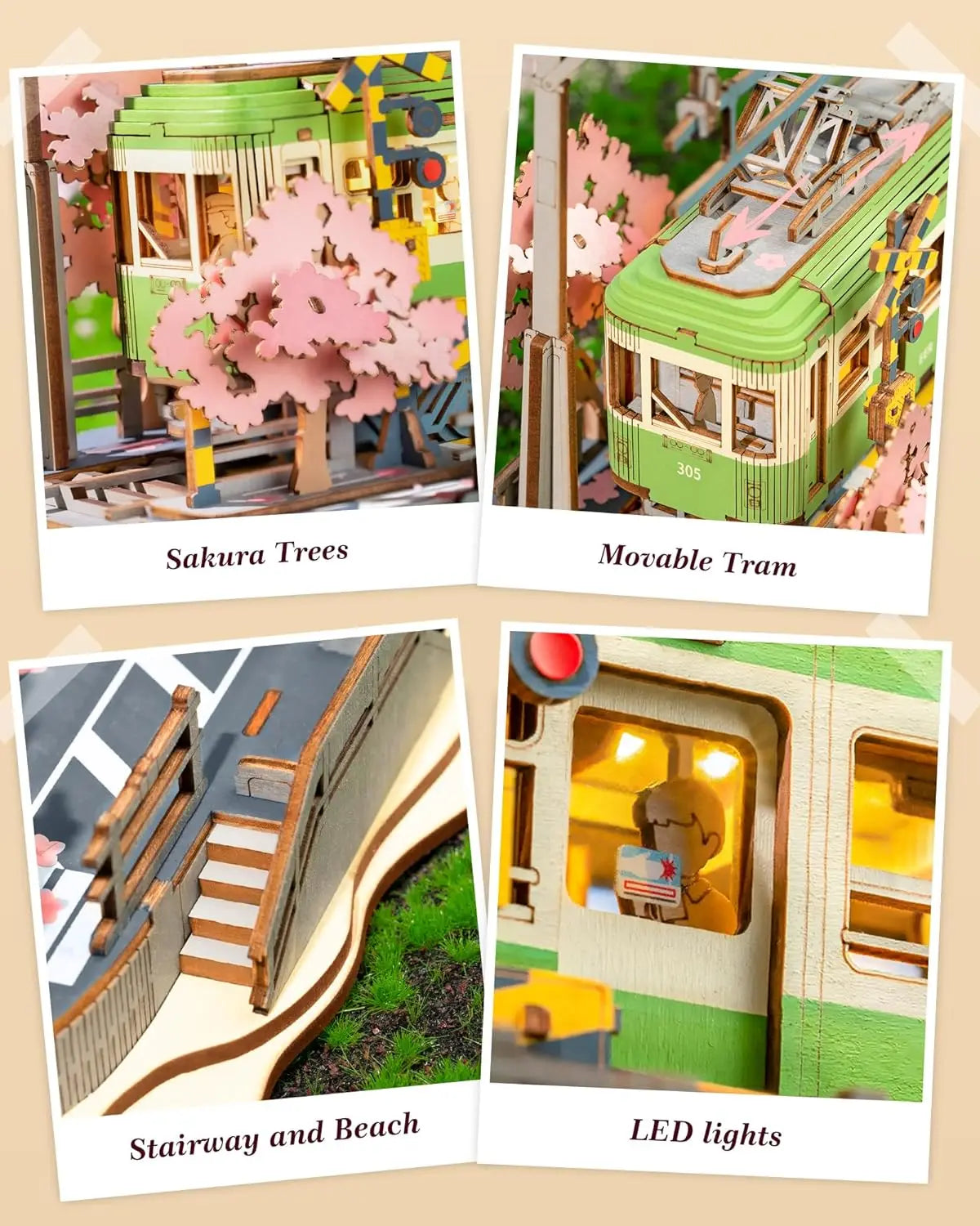 Robotime-rompecabezas 3D Sakura Journey, modelo DIY, juguete de construcción con luz LED, Kits de artesanía de madera, Hobby de Tram para niños, regalo de rompecabezas