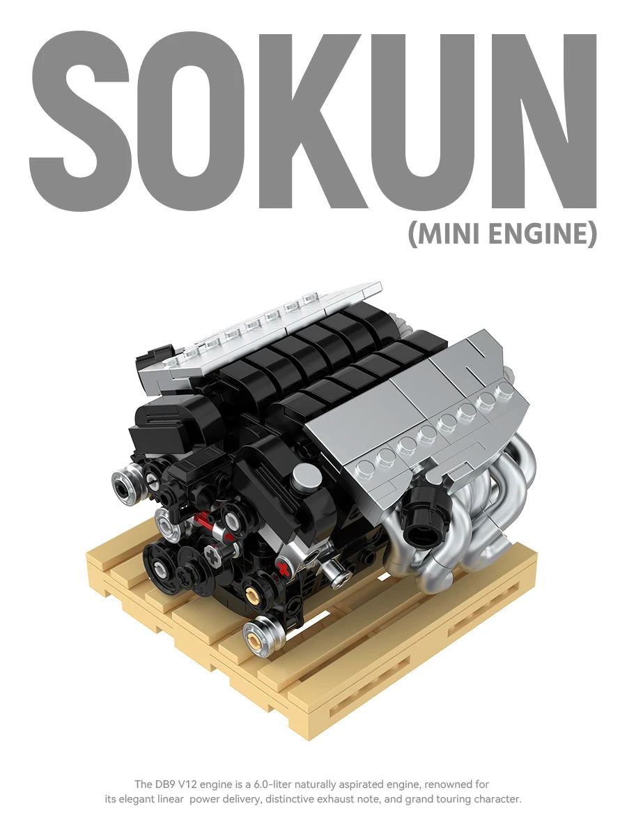 375 Piezas de Bloques de Construcción de Motor DB9V12 PB8869C, Superauto Técnico SOKUN