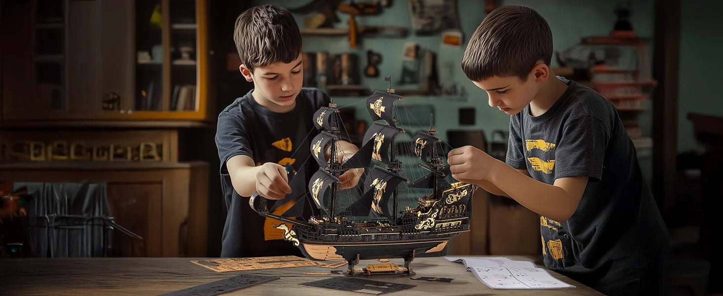 Robotime Rokr rompecabezas 3D casa de mar de madera Barque modelo kits construir decoración de escritorio para el hogar regalo para adolescentes y adultos
