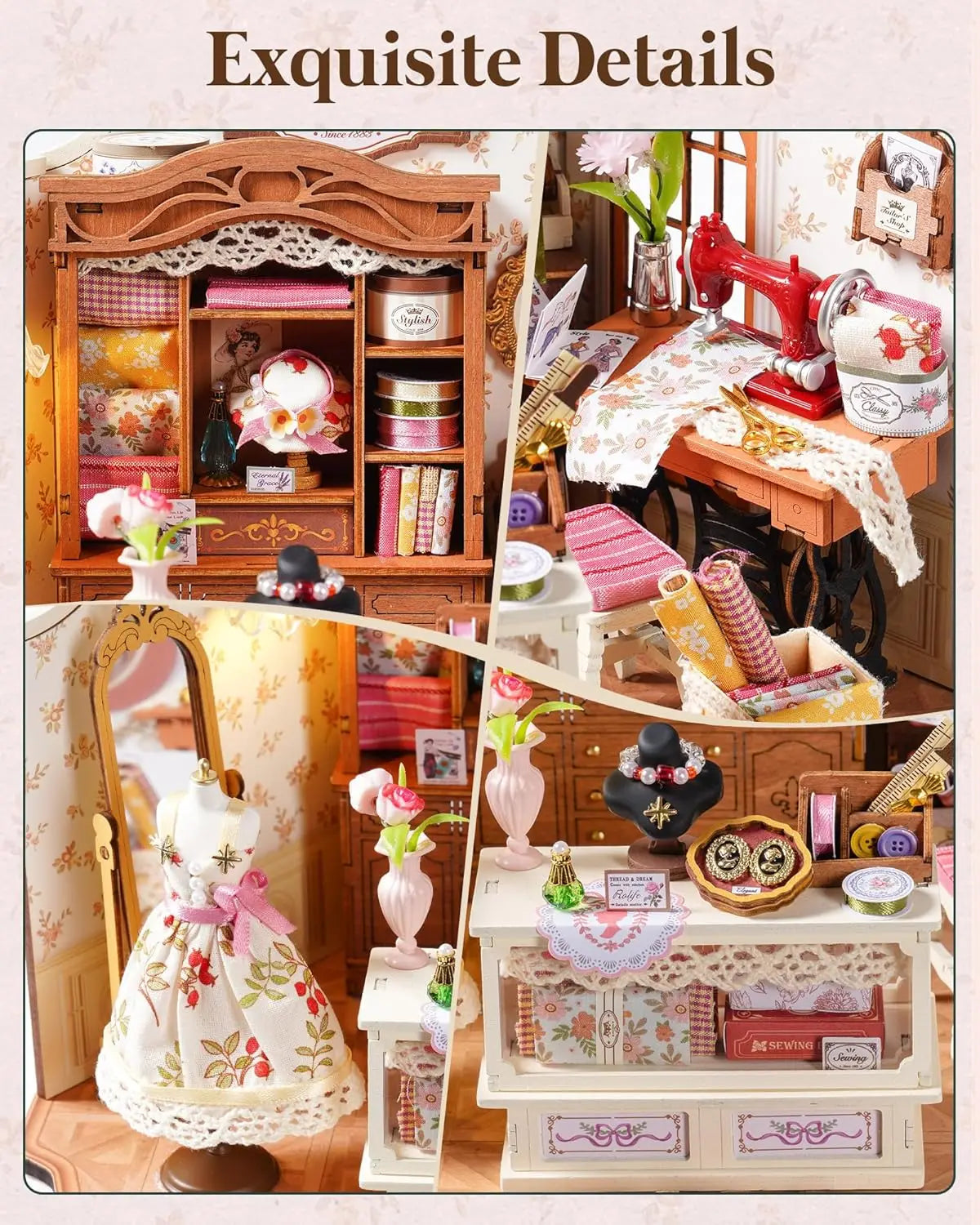 Robotime-Kit de casa en miniatura DIY, sastrería de Elsa, Kit de construcción de casa de muñecas a escala 1:18, estantería antigua, artesanías de exhibición para adultos