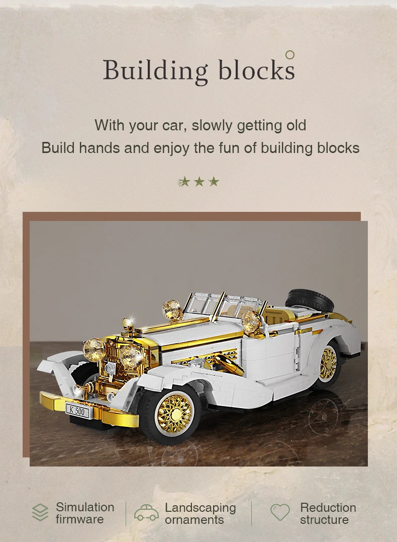 Mould King 10003, bloques de construcción de automóviles técnicos, conjunto de modelos de coches Vintage K500, juguetes de coche antiguo