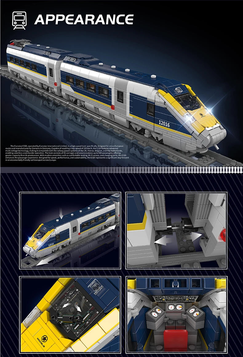 Mould King 12016 juguetes técnicos del coche el bloque de construcción del tren motorizado Europa Star E320