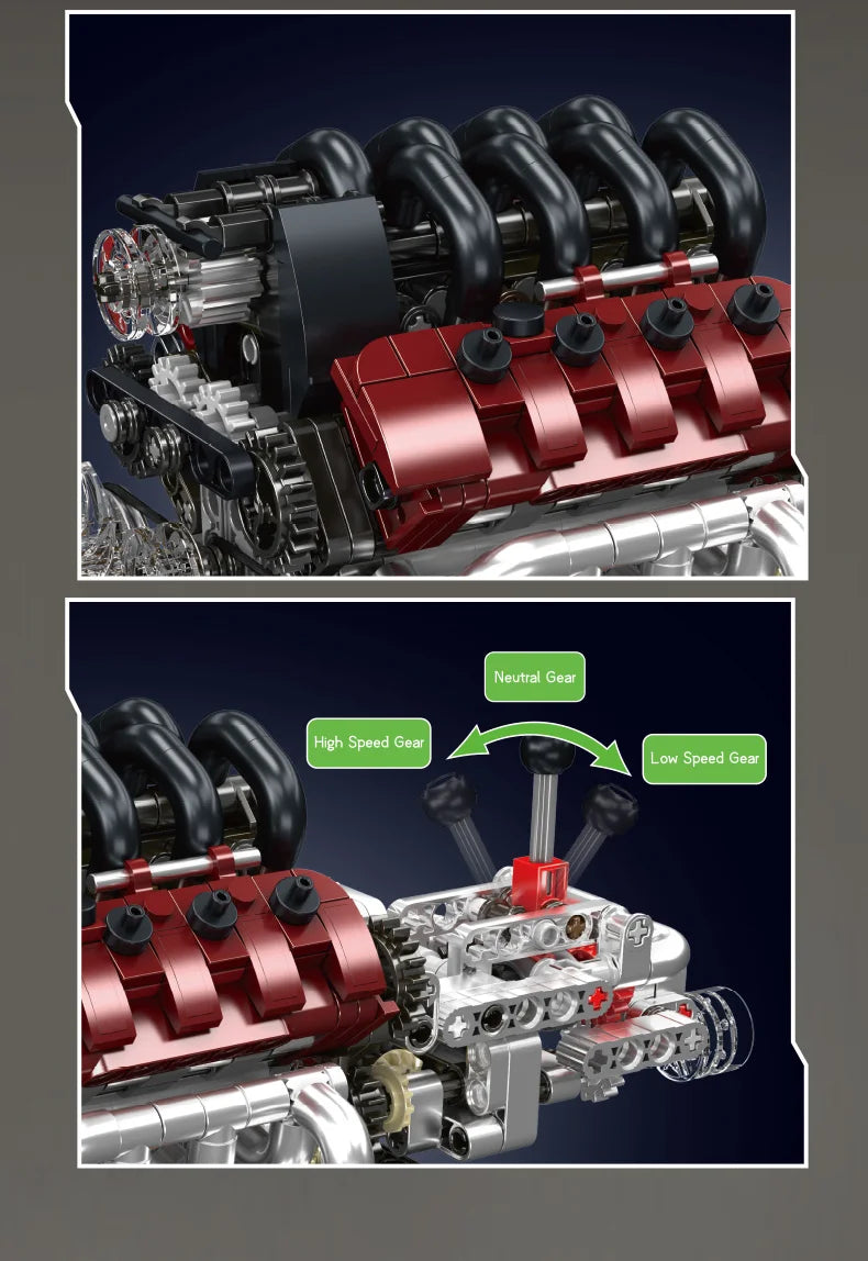 Mould King 10227 juguetes técnicos de motor de coche, motor motorizado V8