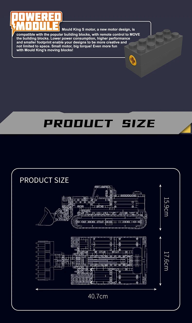 Mould King- ensamblaje de modelo de cargador motorizado, camión