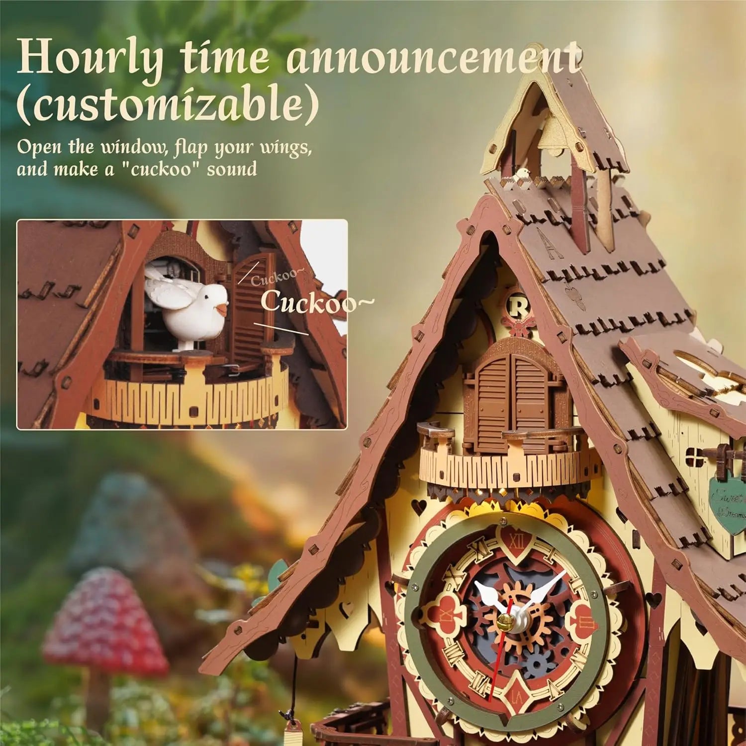 Robotime Rokr-rompecabezas de madera 3D, Kit de reloj de cuco, estilo bosque negro con pájaro de trabajo, Kit de modelo de reloj DIY para niños y adultos