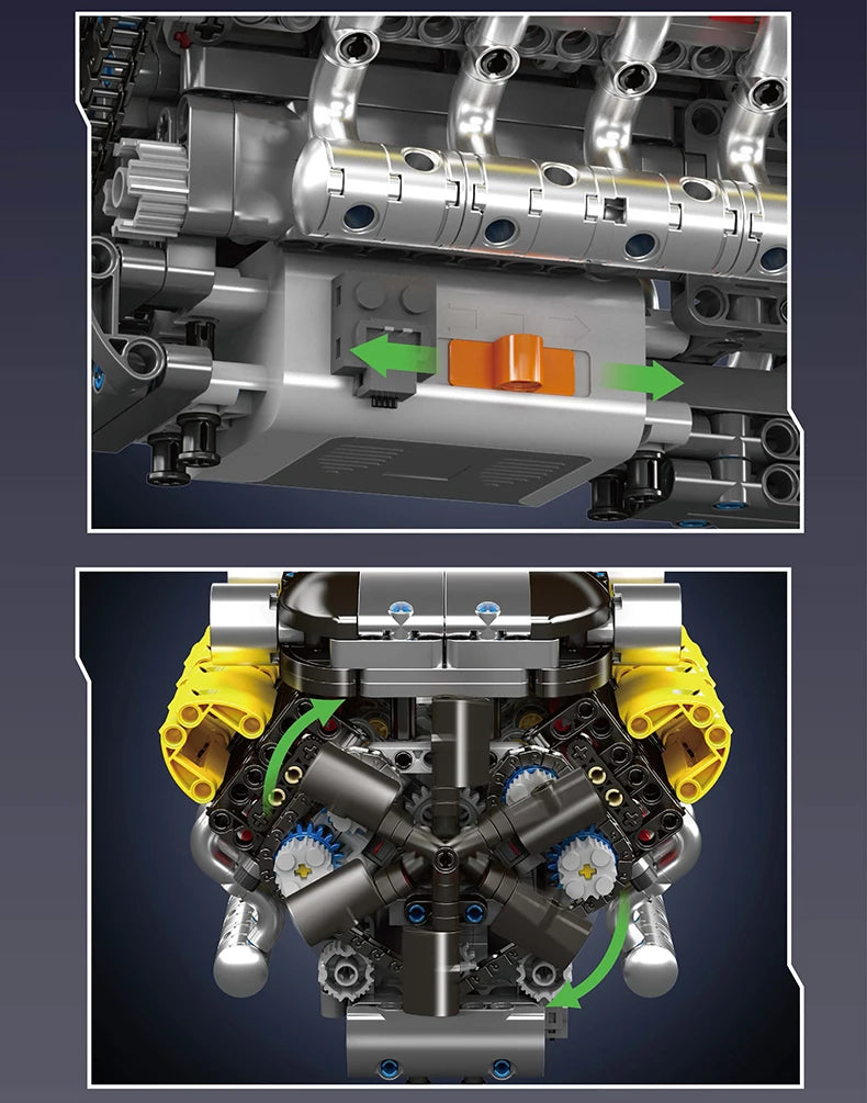 Mould King 10202 juguetes de motor de coche técnico el supercoche motorizado V12 + bloques de construcción de transmisión