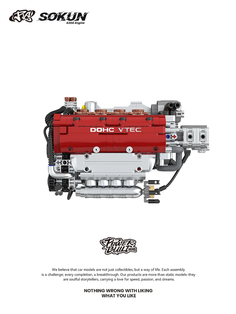 907 Piezas de Bloques de Construcción de Motor K20A PB8860, Colección de Adornos de Motor de Vehículo SOKUN