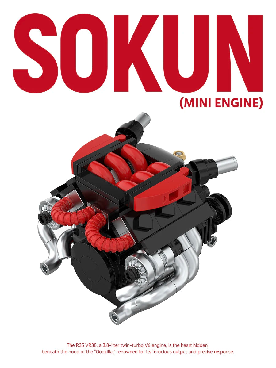Bloques de Construcción de Motor R35 VR38 de 318 Piezas, PB8869E, Superauto Técnico SOKUN, Ladrillos Decorativos de Motor de Vehículo