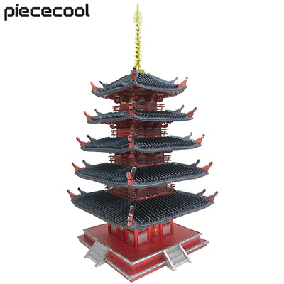 Piececool-rompecabezas 3D de Metal juego de Pagoda de cinco pisos, juguete de construcción