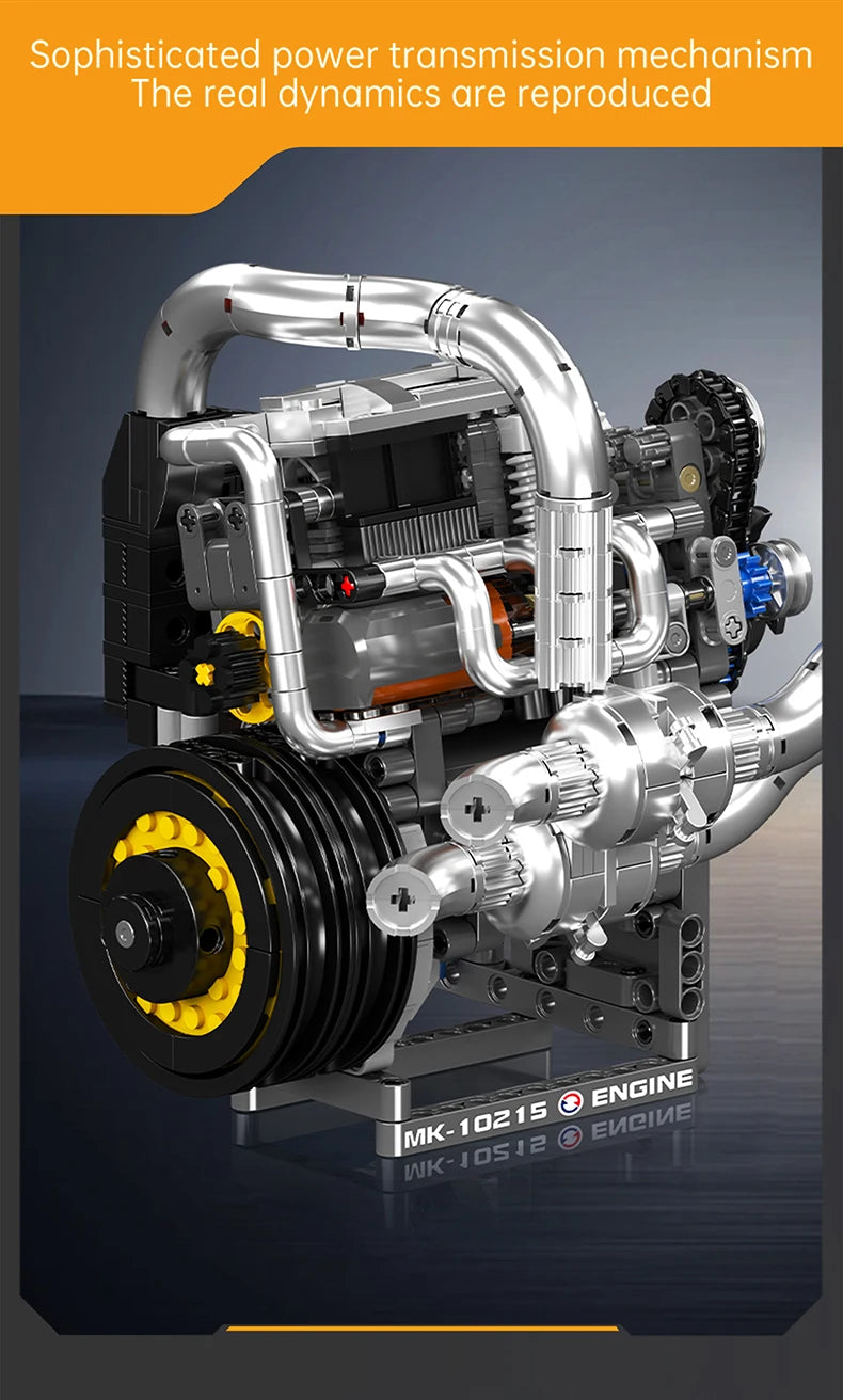 Mould King 10215  motor de coche, conjunto de bloques de construcción de motor de supercoche motorizado