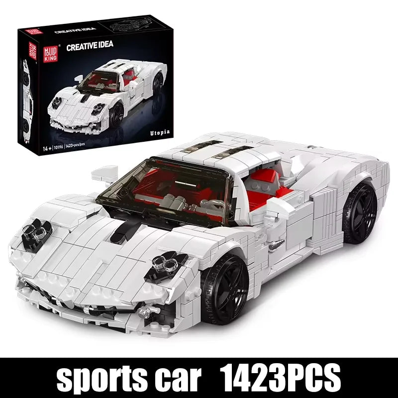 Mould King 10196, coches de juguete técnicos, coche de carreras deportivo Utopia blanco