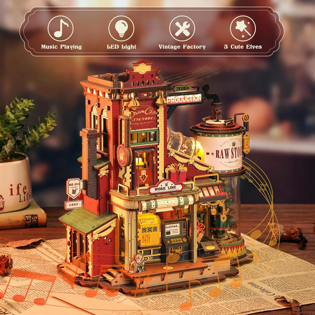 Robotime Rokr Caja de música de madera Fábrica de regalos de sueños de Navidad Rompecabezas de madera 3D Kits de modelos de madera Construye los mejores regalos para niños y adultos