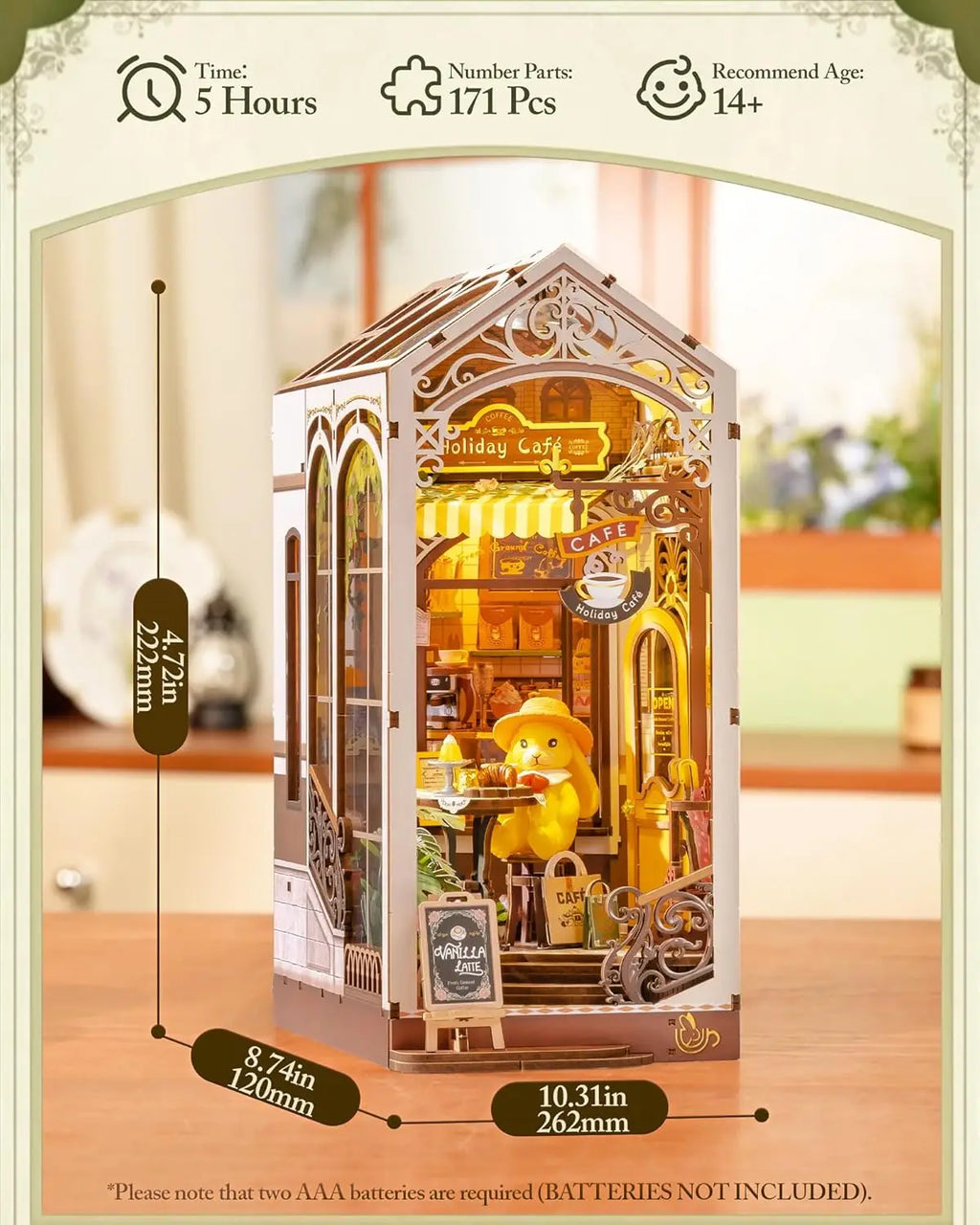 Robotime Rolife Book Nook Kits, Cafetería Navideña, Kit de Casa en Miniatura con Luces, Rompecabezas 3D de Madera, Regalo para Librerías, TGB15