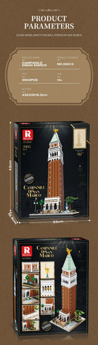 Bloques de construcción de torre de reloj de San Mark, modelo arquitectónico renacentista