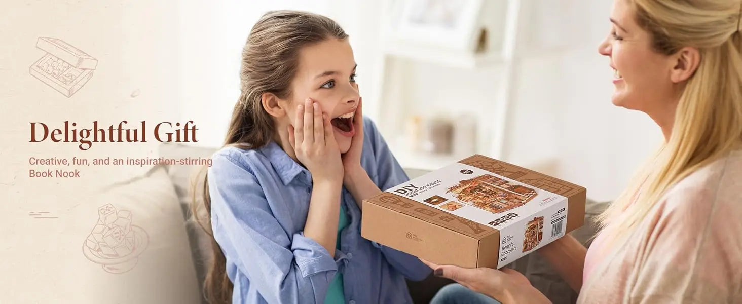 Robotime Rolife Henry's Chocolate DIY Kit de casa en miniatura Kit de construcción de modelo de casa de muñecas de madera con regalos artesanales LED para adultos