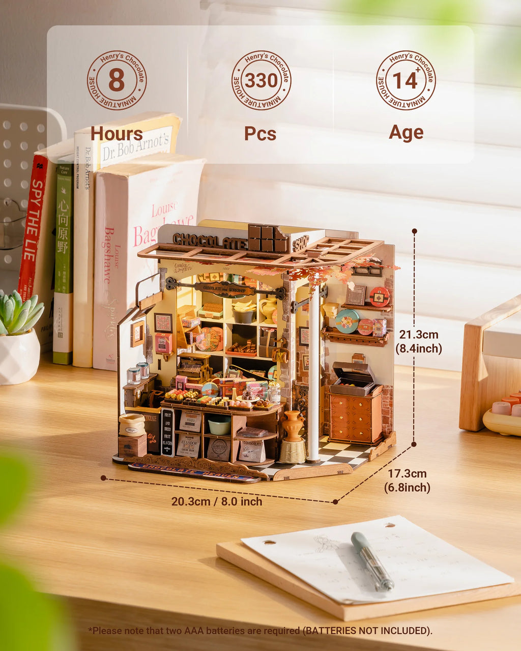 Robotime Rolife Henry's Chocolate DIY Kit de casa en miniatura Kit de construcción de modelo de casa de muñecas de madera con regalos artesanales LED para adultos