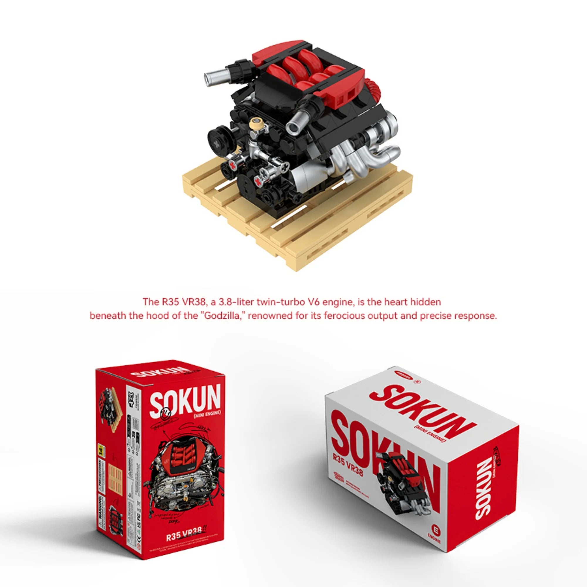 Bloques de Construcción de Motor R35 VR38 de 318 Piezas, PB8869E, Superauto Técnico SOKUN, Ladrillos Decorativos de Motor de Vehículo