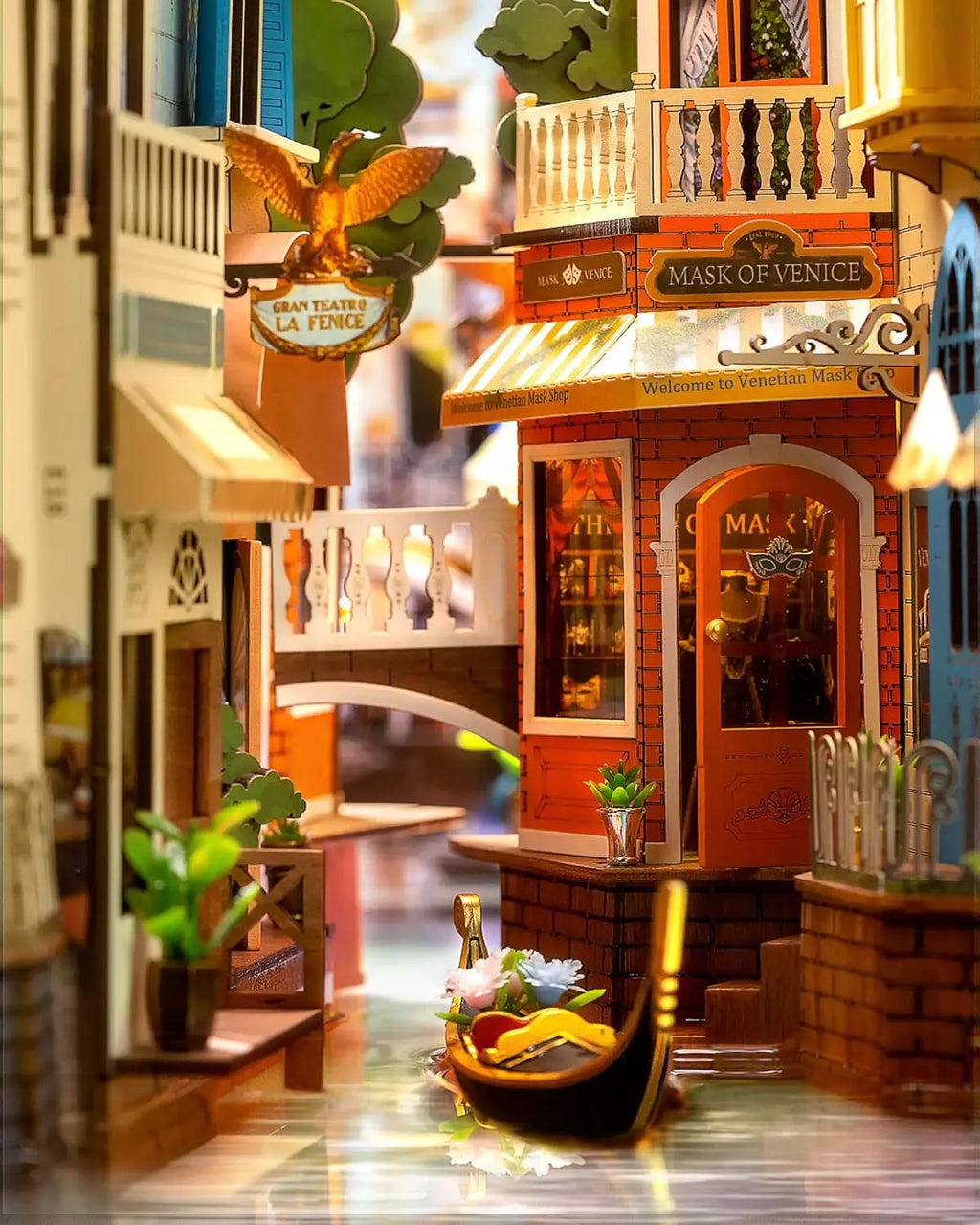 Kits Robotime Book Nook, Venecia Romántica con Luces LED, Rompecabezas 3D de Madera, Sujetalibros, Casa en Miniatura para Adultos
