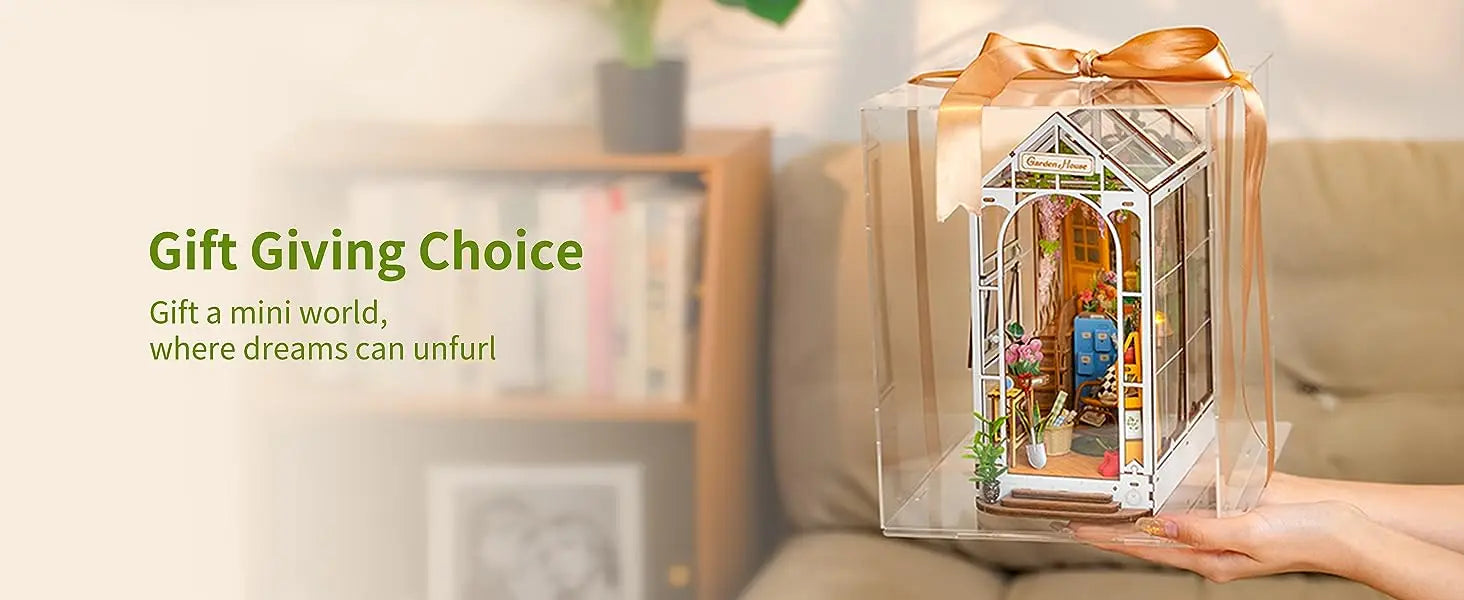 Kit de Modelo de Casa de Muñecas DIY Rolife Gardenhouse Book Nook con Luz LED, Rompecabezas de Madera para Decoración de Estanterías - TGB06